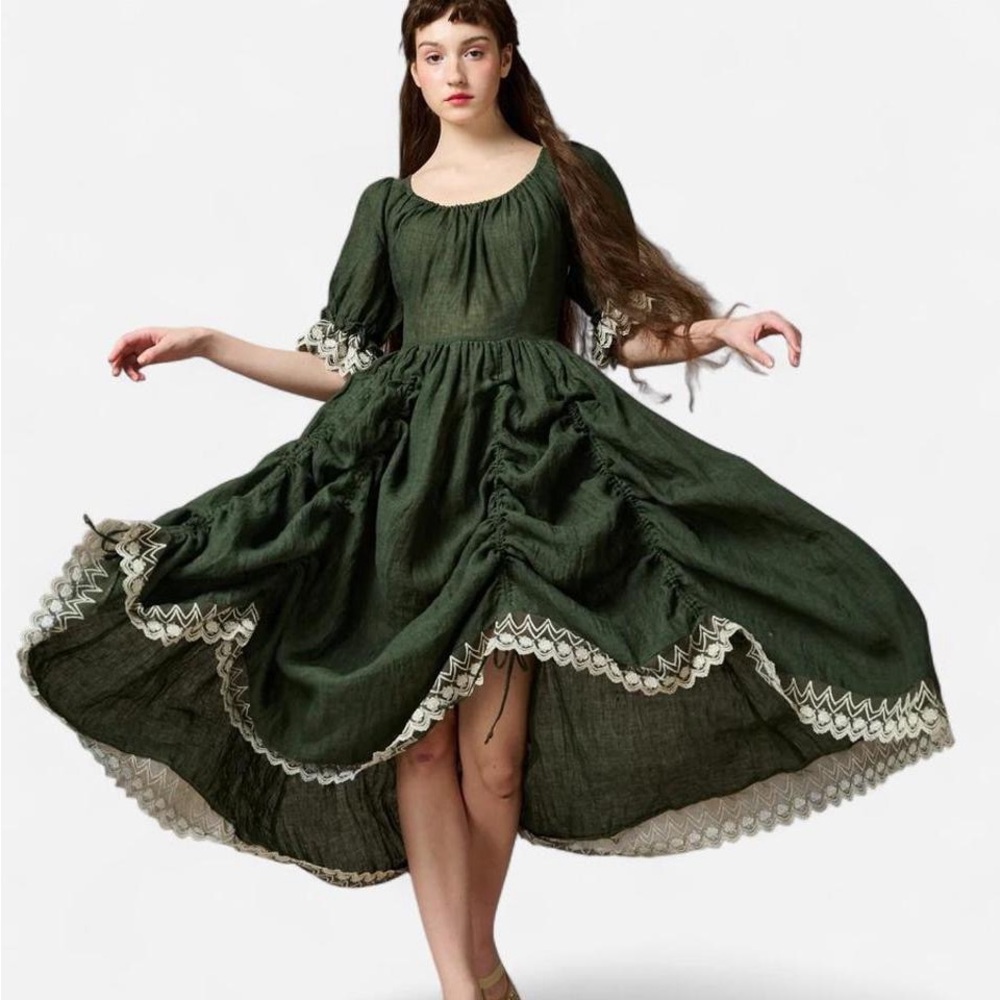Linennaive ELOWEN 27 Lace Linen Dress Gown - Picture 2 of 8